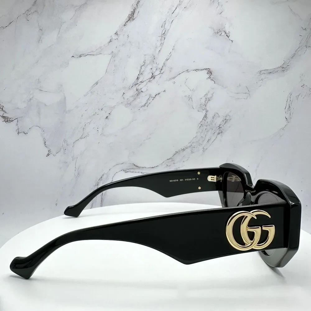 New Gucci Sunglasses Black Cat Eye Gold GG Logo Womens